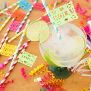 Fiesta Papel Picado Straws with Text | Cinco de Mayo Party Straws image 4