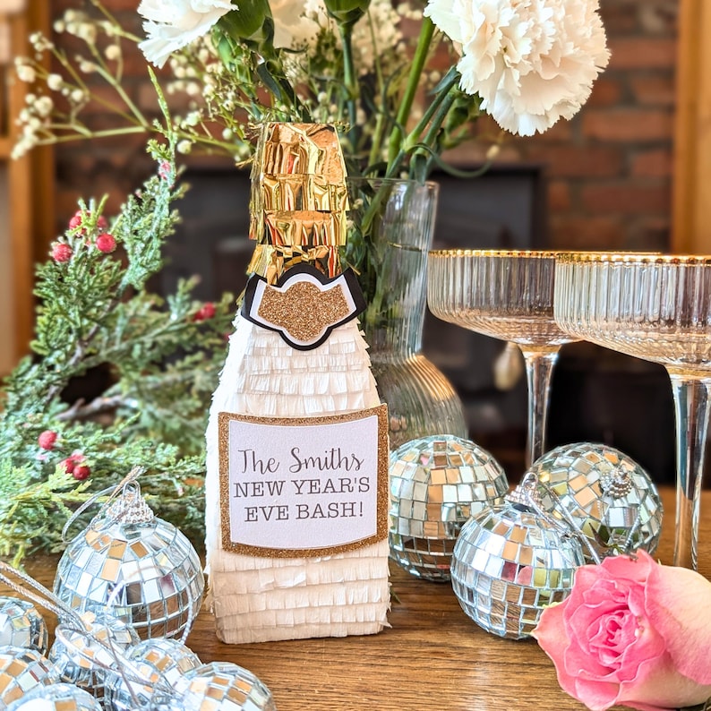 Personalized New Years Champagne Party Favor Boxes - Fillable NYE Decor