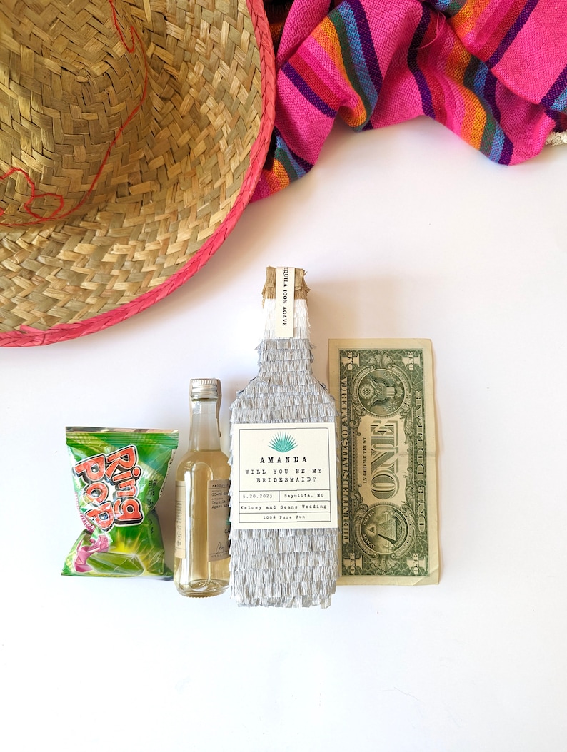 Tequila Bridesmaid Proposal 1, Mini Tequila Piñata, Bridesmaid Gift, Cinco de Mayo, Bachelorette Gift, Hangover Kit, Mexico Welcome Bag image 4