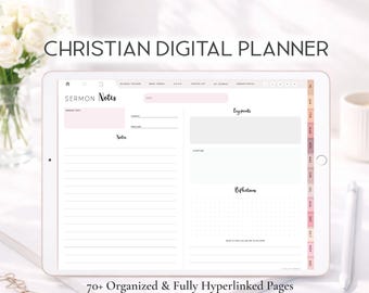 Bible Study Digital Planner | Sermon Notes & Prayer Journal | iPad Hyperlinked PDF
