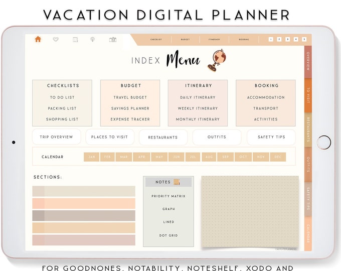 Digital Planner, Notability Planner, Vacation Planner, Travel Planner, Goodnotes Planner for iPad, Boho Digital Planner, Goodnotes Template.
