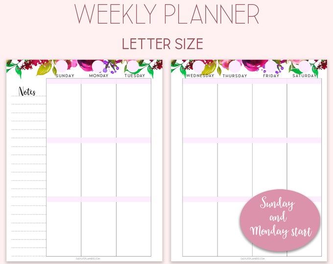 Weekly Planner Pages, Big Happy Planner Inserts, Printable Weekly Agenda, WO1P.