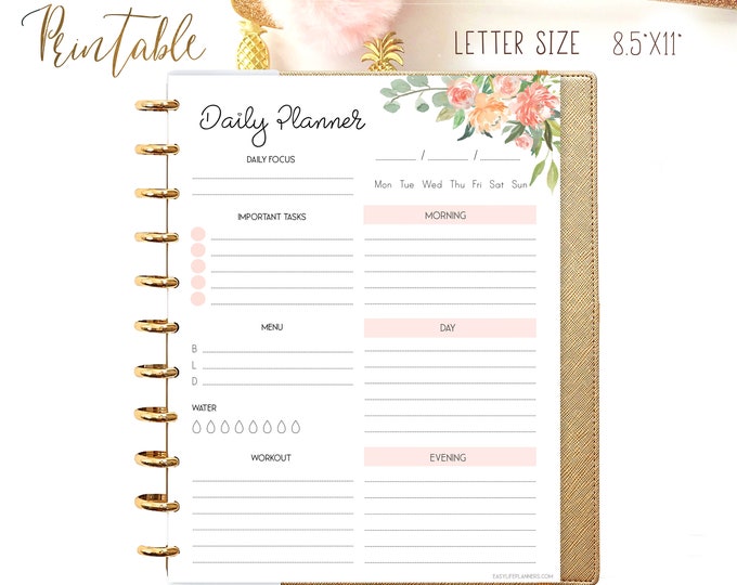 Printable Daily Planner Pages, Floral Planner, Big Happy Planner Inserts