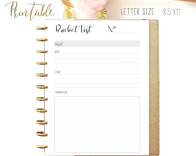 Bucket list journal, fits Big Happy Planner Inserts, Wishlist Letter Size Planner Printable