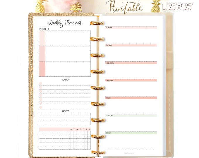 Weekly Planner Printable, Half Sheet Happy Planner, Happynichi Inserts, Weekly Agenda
