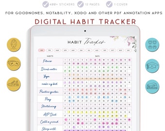 Digital Habit Tracker, Goodnotes Template, Digital Planner for iPad, Goal Tracker, Routine tracker, Motivation planner, Vertical Planner