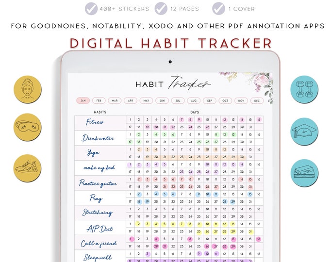 Digital Habit Tracker, Goodnotes Template, Digital Planner for iPad, Goal Tracker, Routine tracker, Motivation planner, Vertical Planner