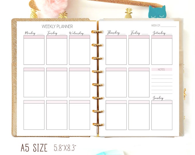 Weekly Planner Pages, A5 Weekly Insert, Full Box Planner, Weekly Agenda Printable,