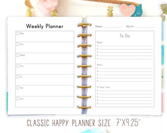 Weekly Planner Pages made to fit Happy Planner Insert, Weekly Agenda, Week On To Pages