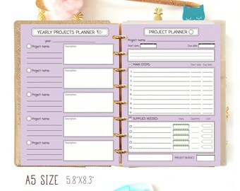 A5 Planner Refills, Project Planner Printable A5 Filofax Insert Productivity Planner A5 Planner Inserts