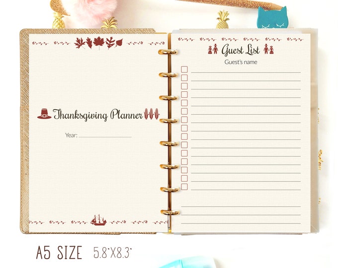 A5 Planner Inserts Thanksgiving Planner Filofax A5 Printable Inserts Menu Planner Thanksgiving Decor Agenda Planer Fall Printable