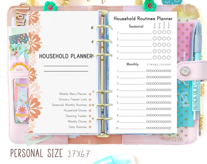 Cleaning Checklist Personal Size Planner Inserts  Household Binder Cleaning schedule Weekly Meal Planner