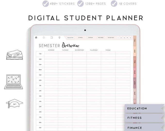 Digital Student Planner, Portrait Planner Digital Planner iPad, Notability Planner, Goodnotes Template, Academic Planner, College Planner