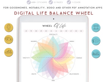 Digital Wheel of Life Balance, Goodnotes Template, Digital Planner for iPad, The Coaching Wheel, Balance Wheel of Life, Vertical Planner