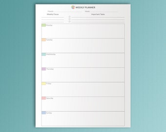 weekly vertical planner printable pdf a4 undated red weekly etsy