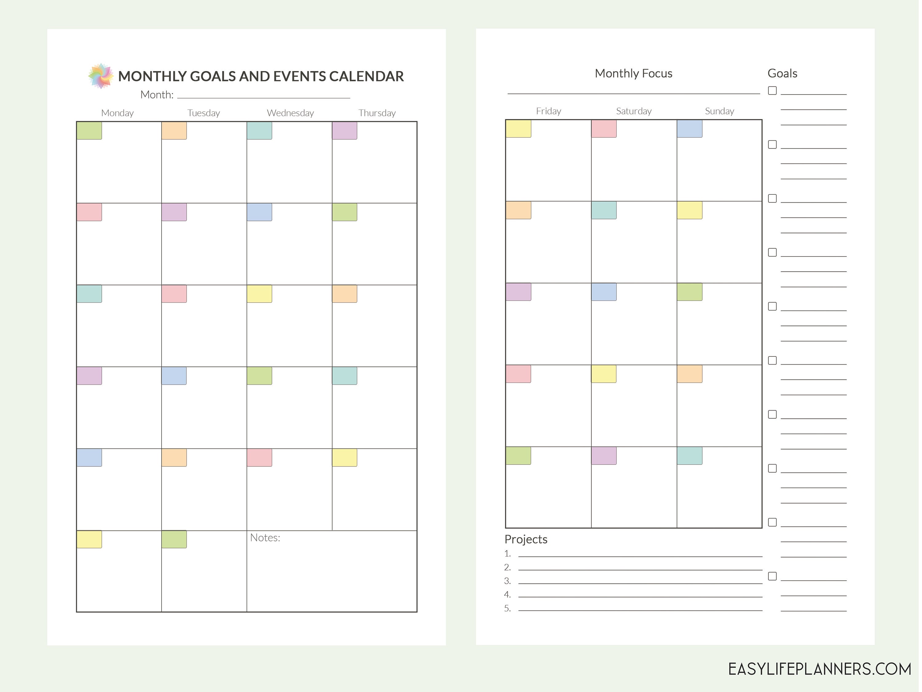 monthly planner printable half size planner mo2p month on two pages
