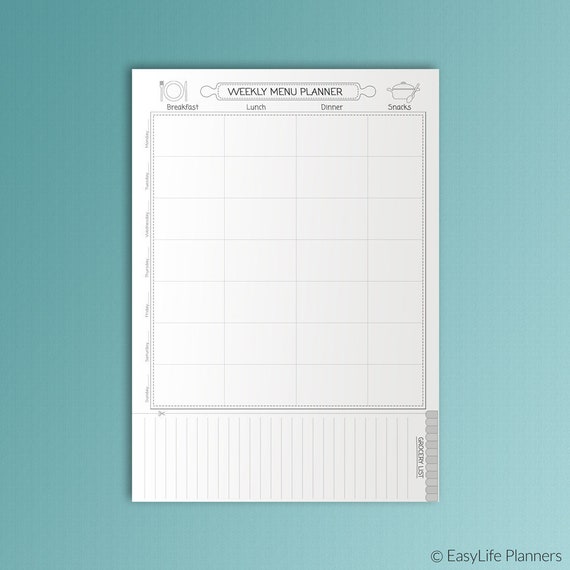 menu planner printable a4 black and white menu plan meal plan etsy