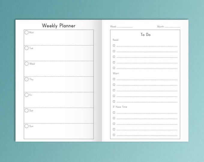 B6 Weekly Insert Printable B6 Insert B6 Traveler's Notebook Insert, Weekly Traveler's Notebook Insert Weekly Planner Instant Download