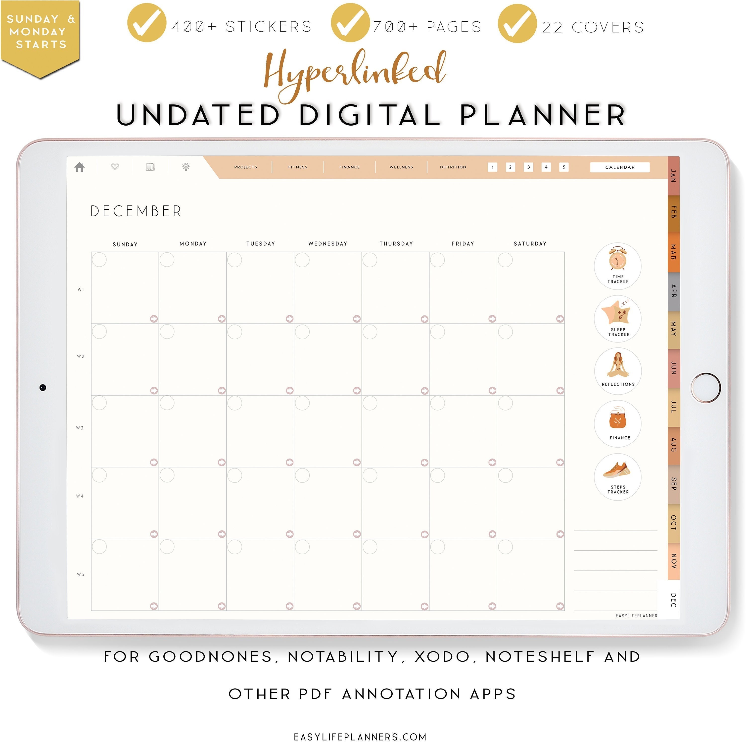Digital Planner Undated, Goodnotes Template, Planner Template, Digital  Planner for iPad, Notability Planner