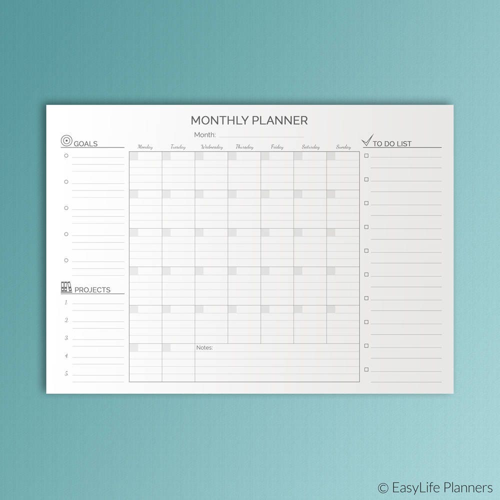 A3 Desk Planner Printable Monthly Planner Wall Calendar