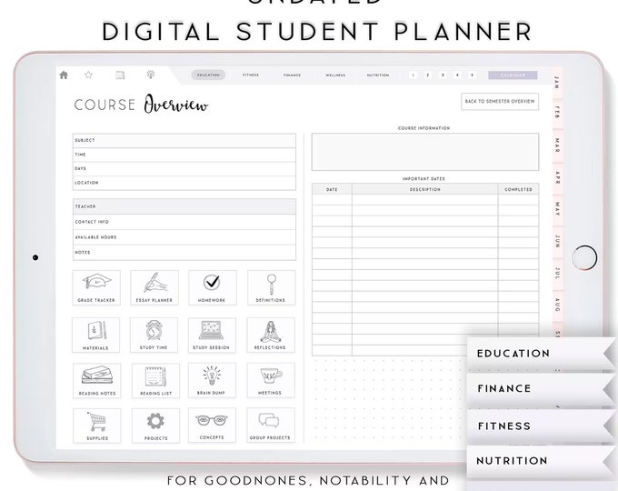 Digital Student Planner, Digital Planner for iPad, Notability Planner, Goodnotes Template, Academic Planner, College Student Planner