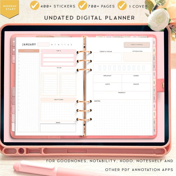 Undated Digital Planner for iPad, Notability Planner, Fitness Planner, Budget Planner, Digital Life PLanner, XODO Planner Goodnotes Template