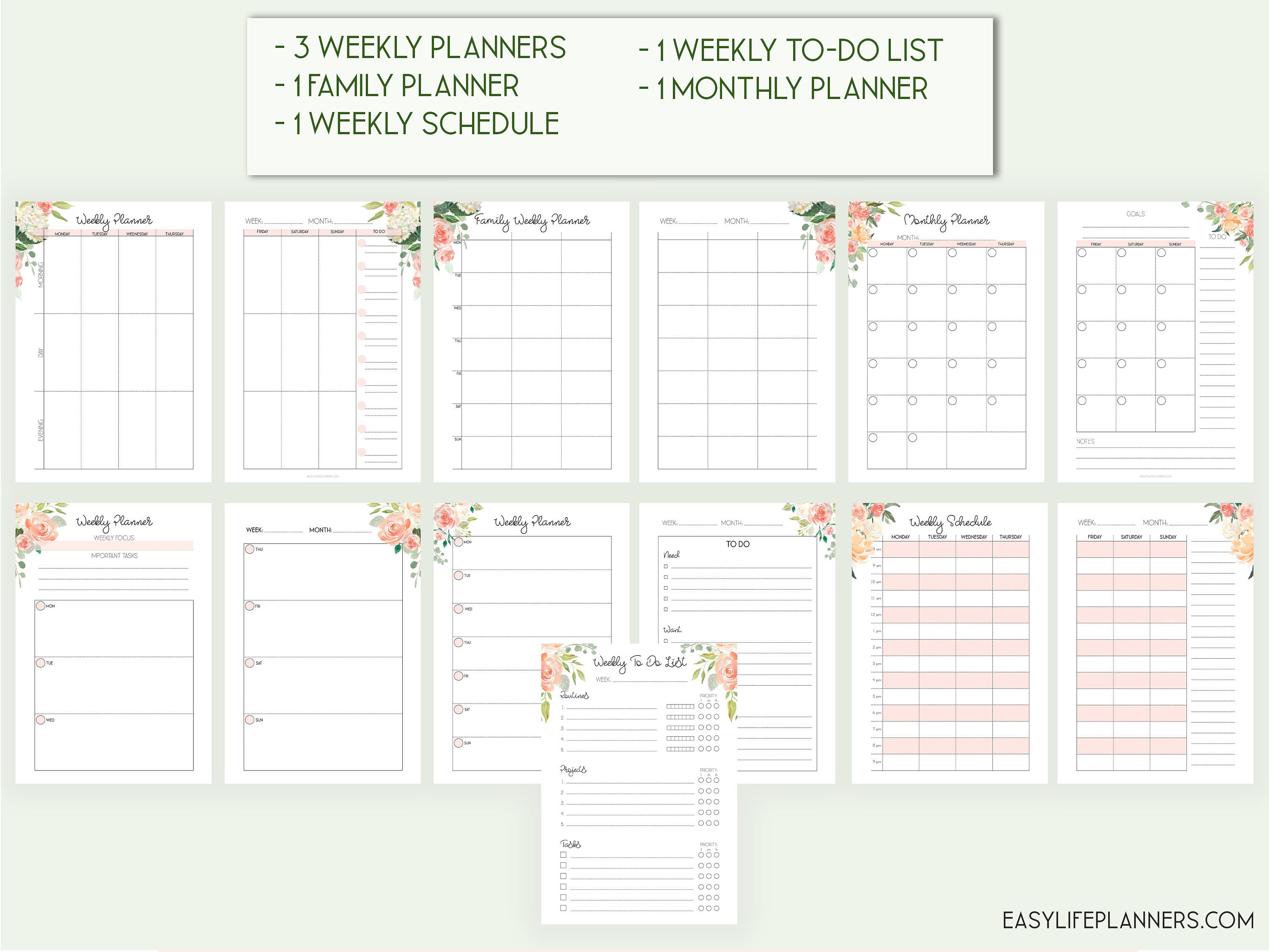 Life Planner Pages A5 Printable Planner Inserts, Made to fit Filofax A5 Refills, Daily Planner