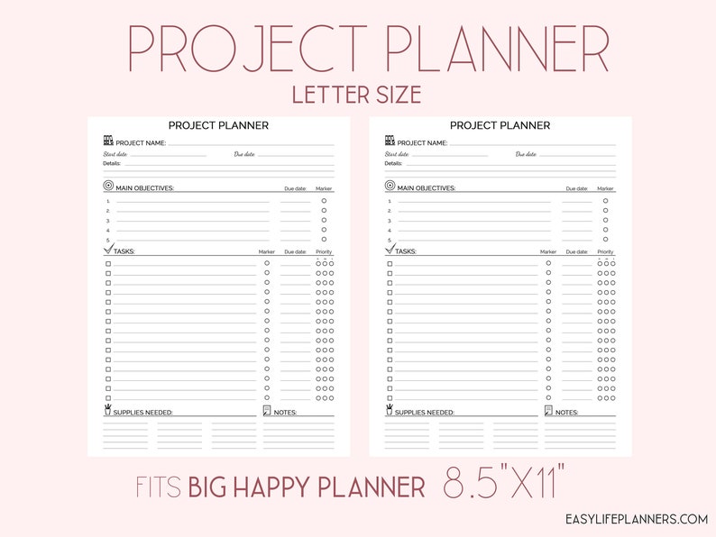 PROJECT PLANNER Big Happy Planner Inserts Black And White image 0