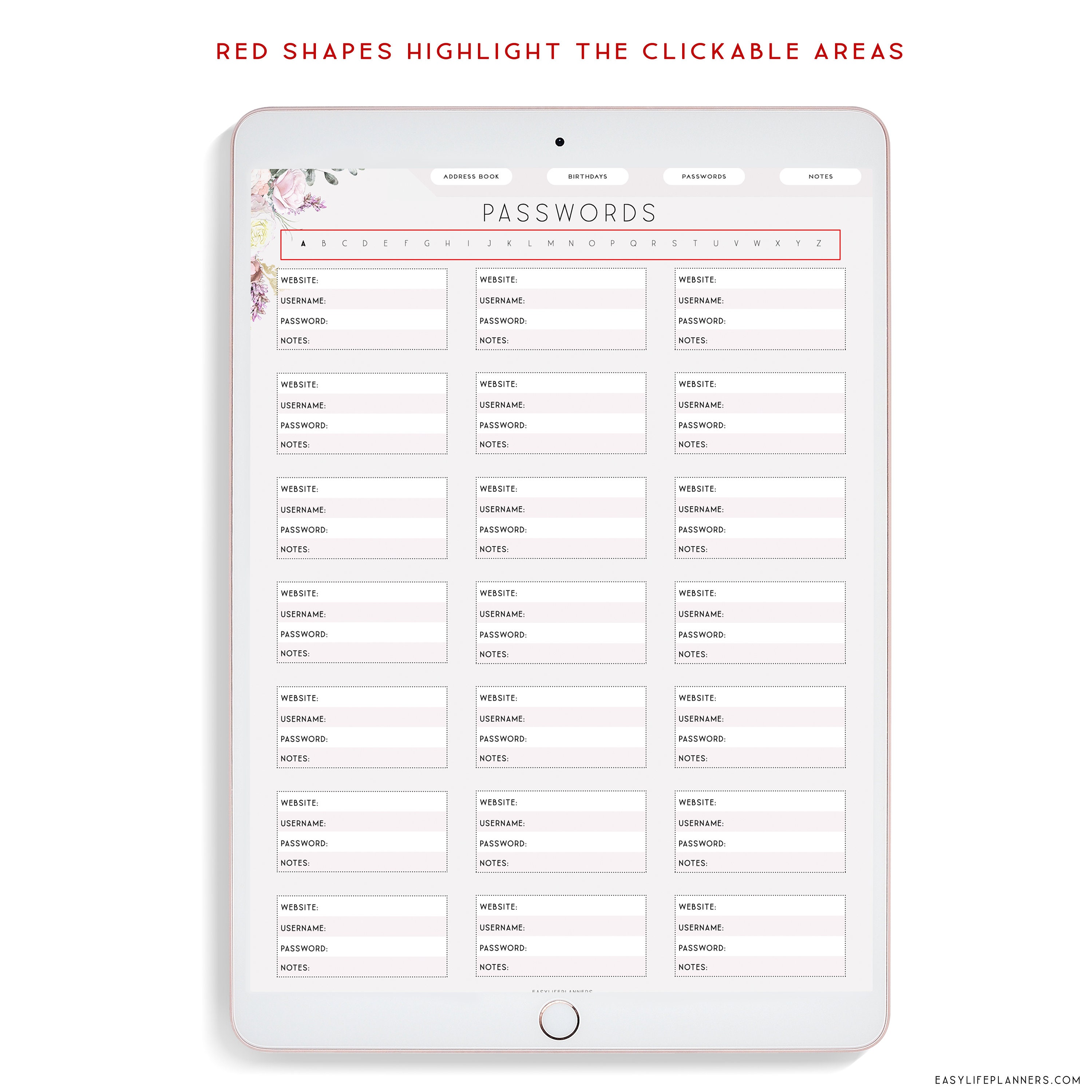 Address Book Digital Planner, iPad Planner, Goodnotes Planner