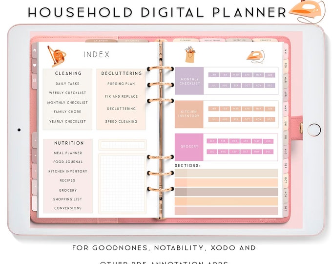 Digital Household Planner, Notability Planner, Xodo Planner, Cleaning Checklist, Goodnotes Template for iPad Cleaning template, Decluttering