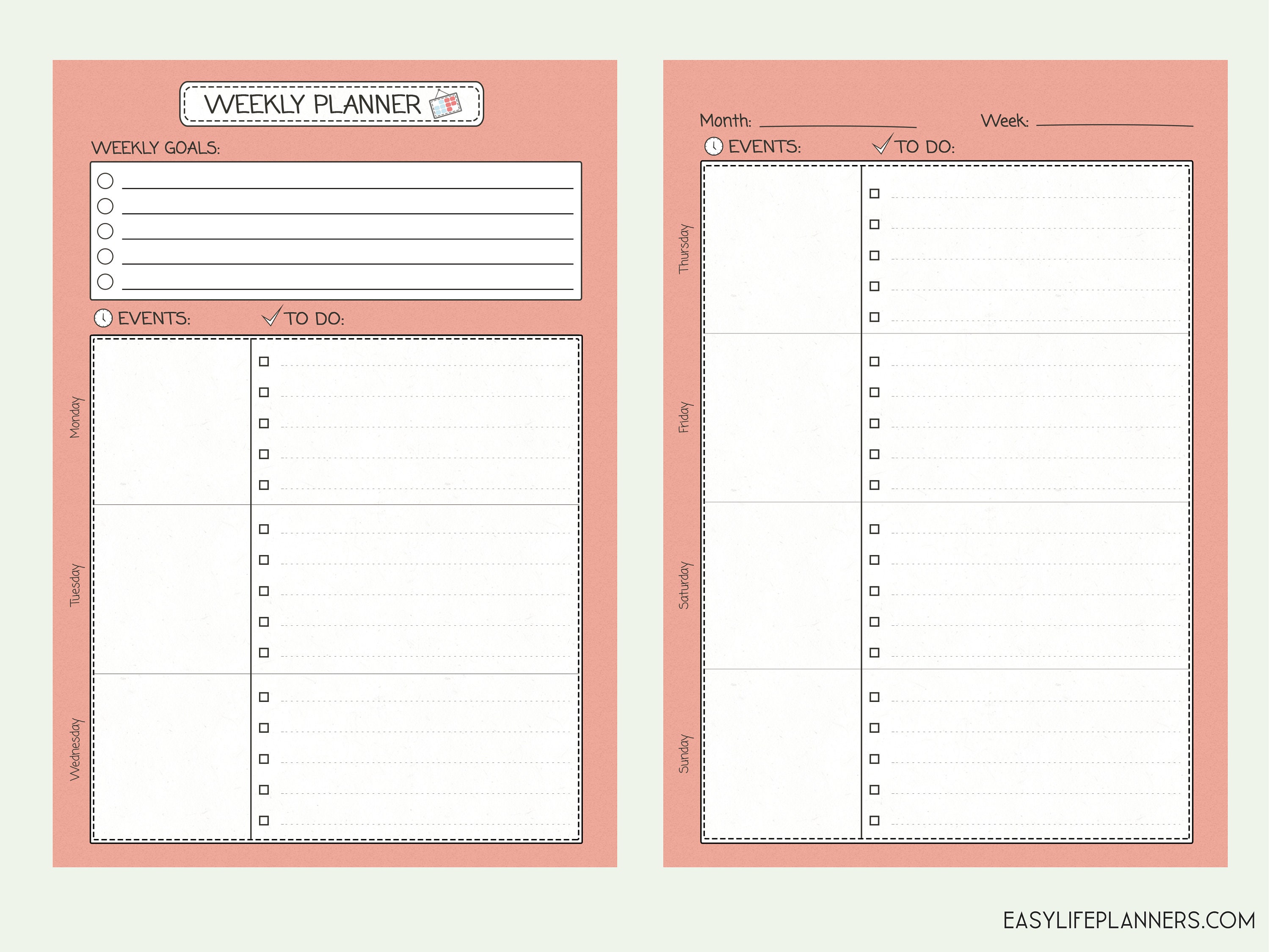 weekly planner pages printable a5 planner refills weekly