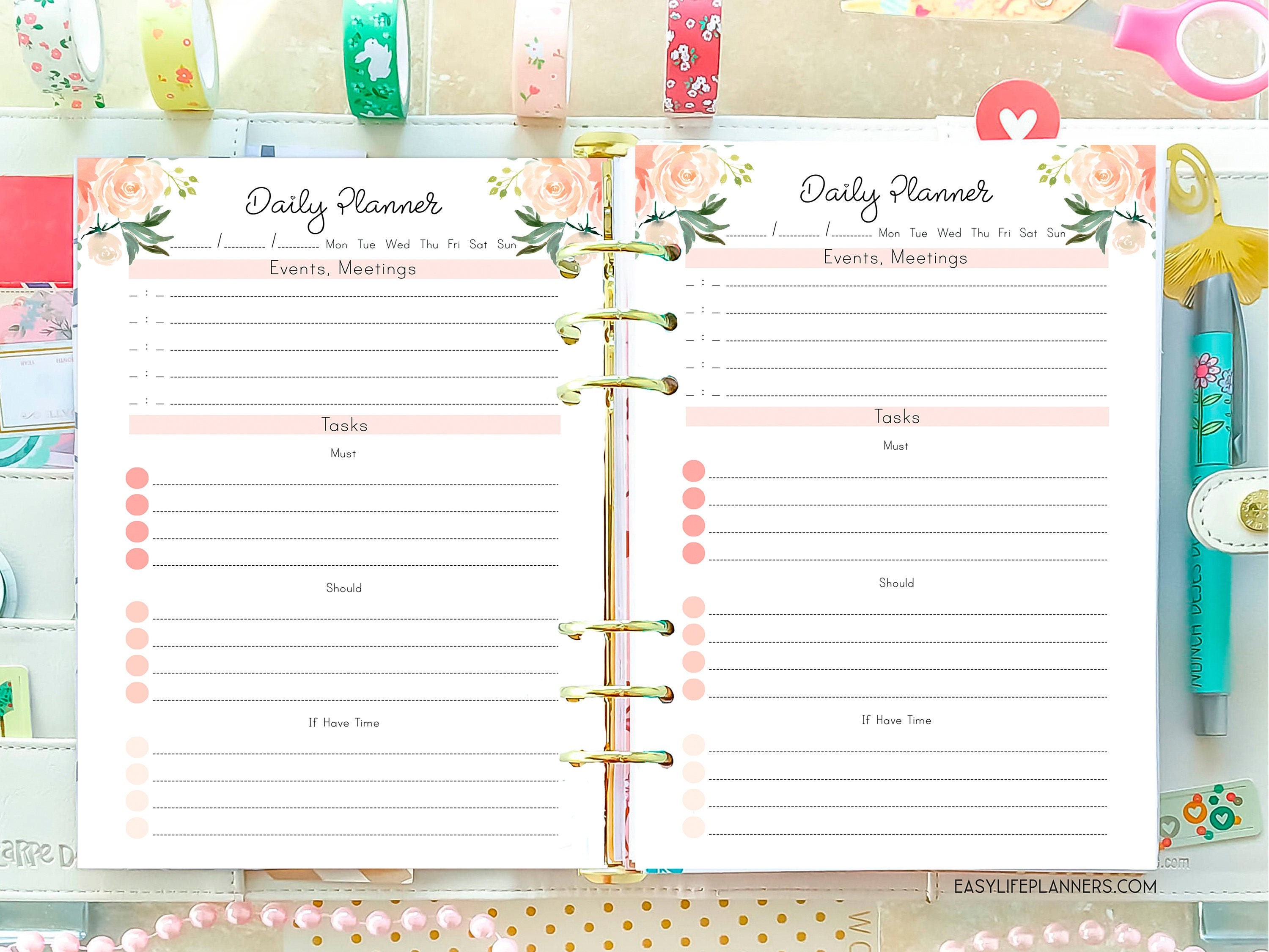 daily planner printable a5 planner inserts for filofax a5