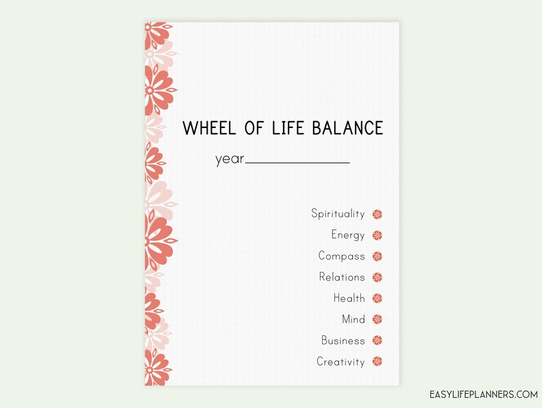 Life Balance Wheel, A5 Planner Inserts for Filofax A5 Printable. image 6