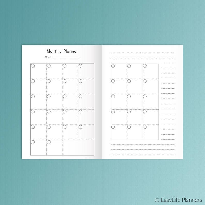 A6 Travelers Notebook Inserts Monthly Planner A6 TN Inserts Etsy