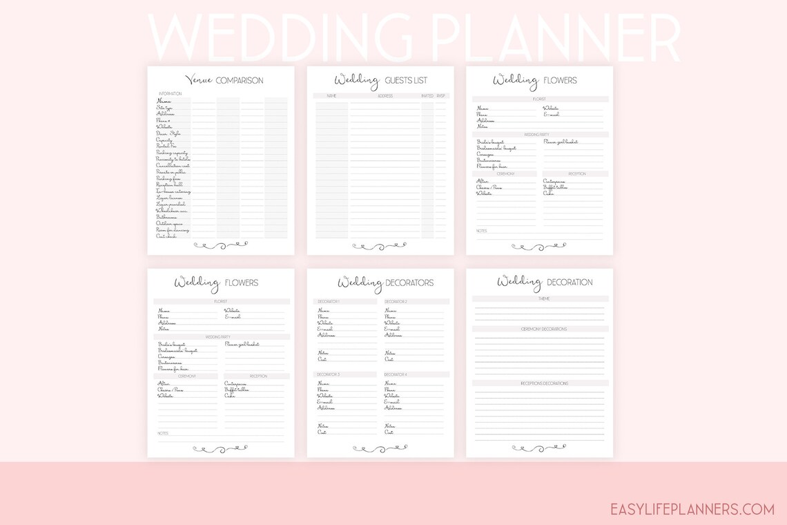 Wedding Planner Printable Wedding Organizer Wedding Binder | Etsy