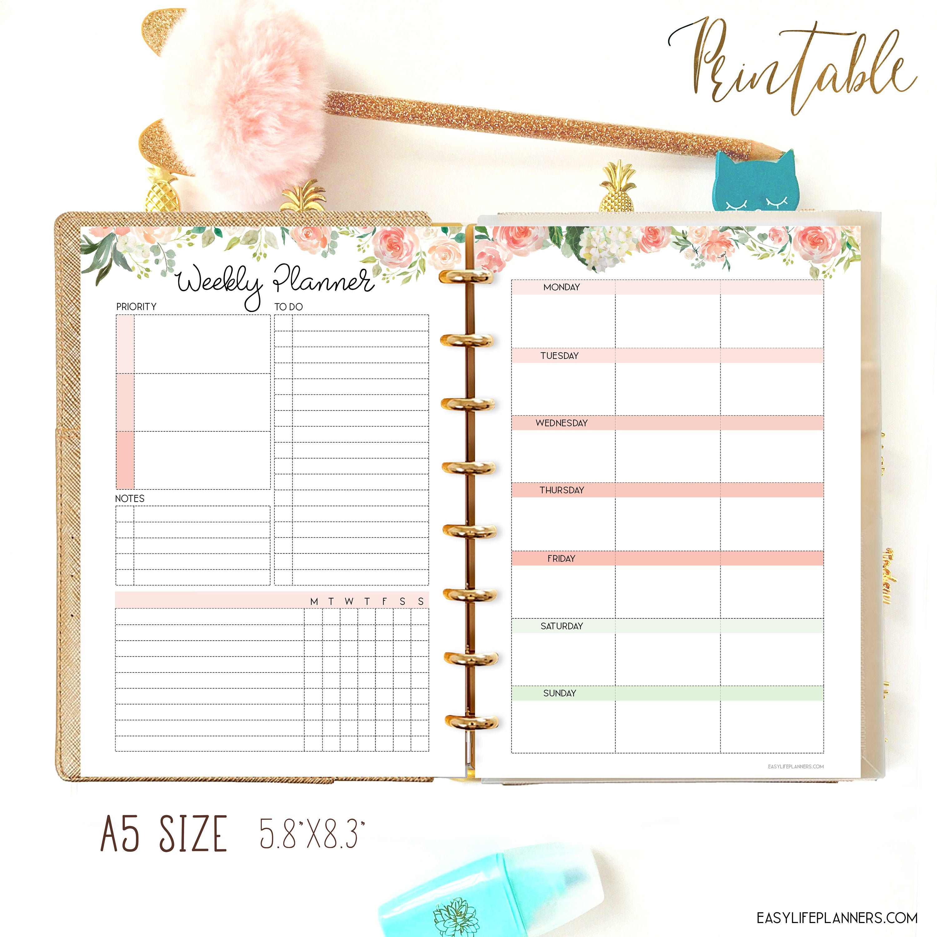 weekly-planner-a5-planner-insert-productivity-planner-weekly-etsy-de