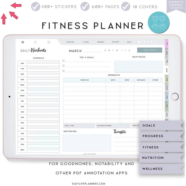 Fitness Planner, Digital Planner Ipad, Notability Planner, Fitness Journal, Goodnotes Template, Wellness Planner, XODO Planner