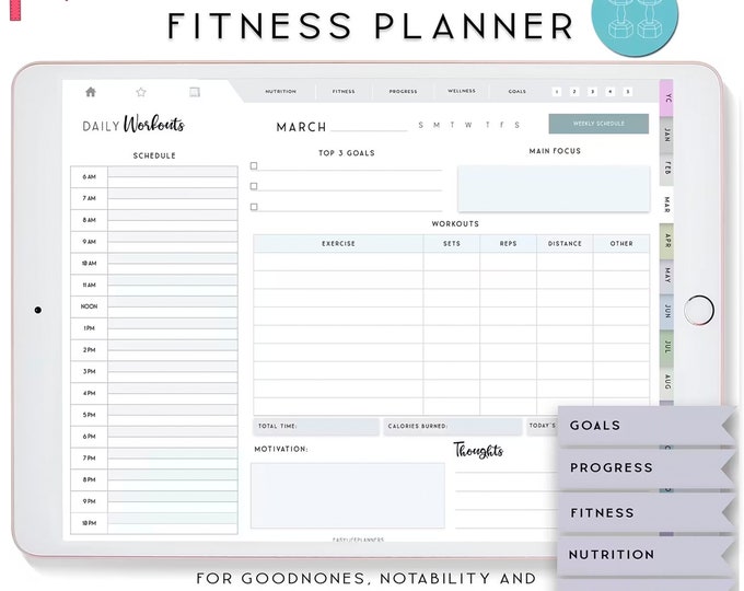 Fitness Planner, Digital Planner Ipad, Notability Planner, Fitness Journal, Goodnotes Template, Wellness Planner, XODO Planner