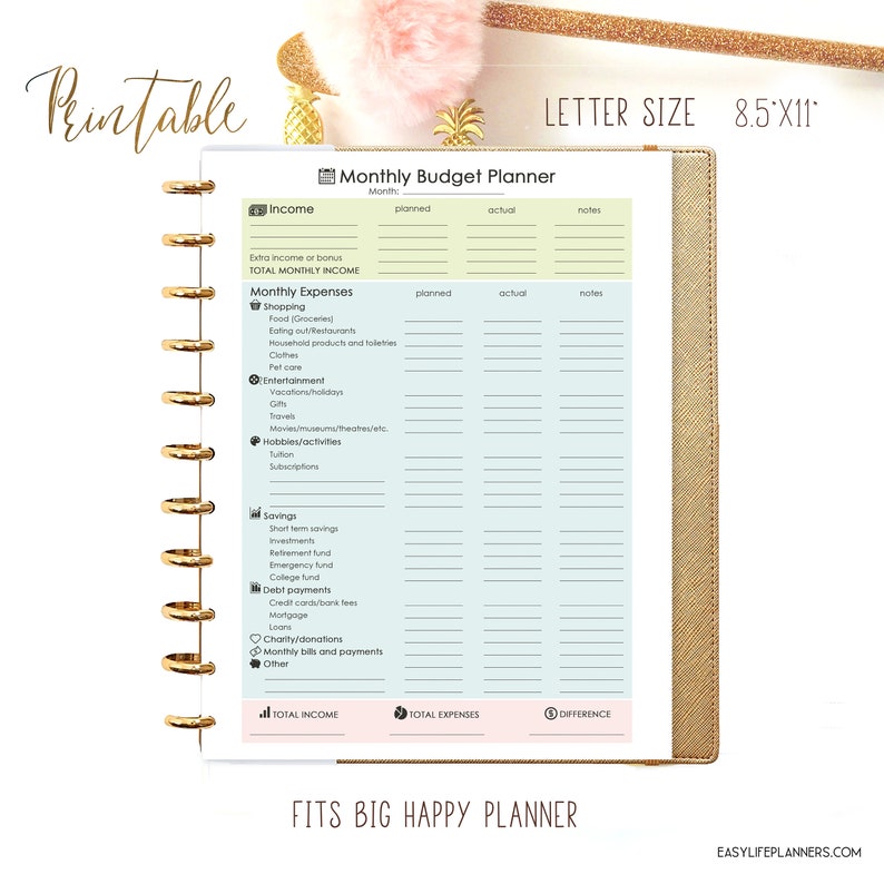 Letter size budget planner printable - beeTros