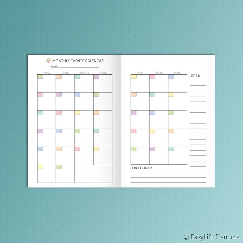 A6 Inserts TN Monthly Planner A6 Travelers Notebook Inserts Etsy