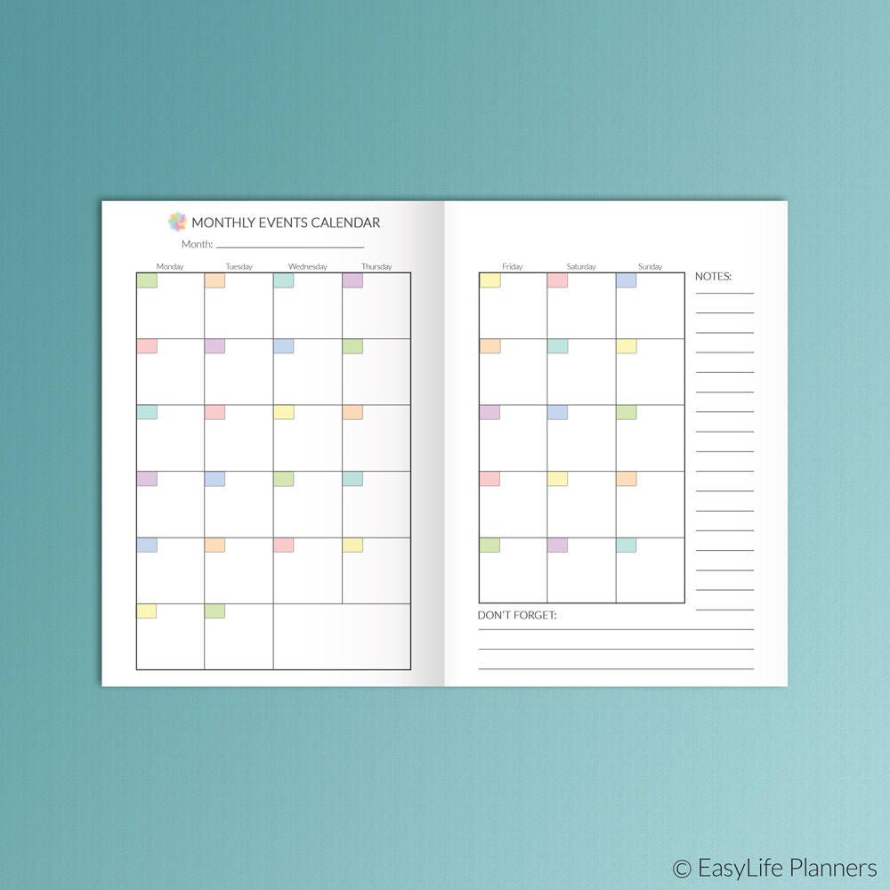 A6 Inserts TN Monthly Planner A6 Travelers Notebook Inserts Etsy