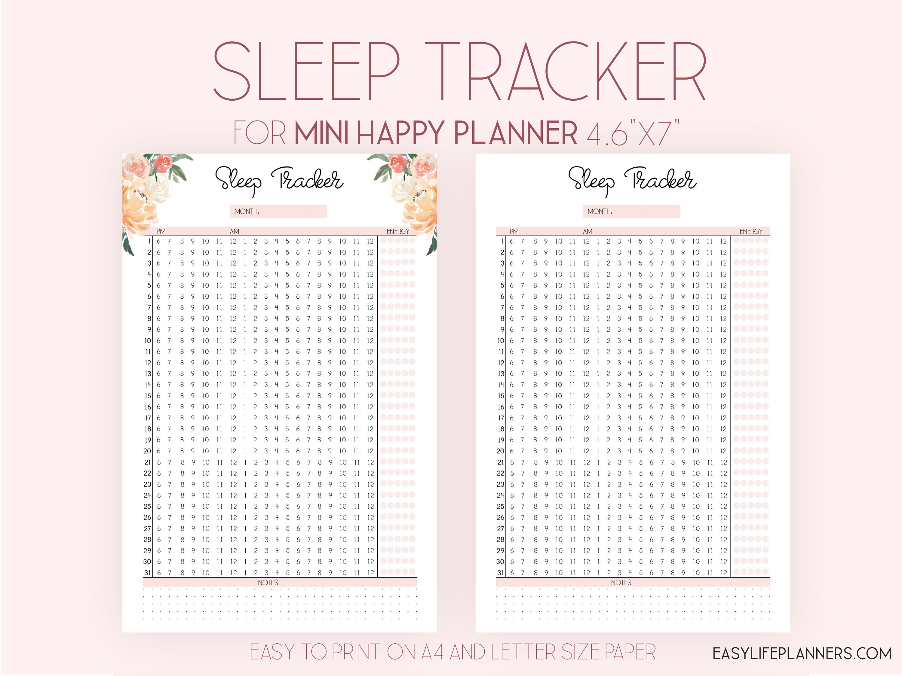 sleep tracker sleep log mini happy planner inserts