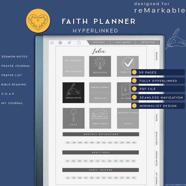 Faith Planner for Remarkable 2, Christian Planner, Digital Prayer Journal, Bible Journal, Devotional planner Made for reMarkable tablet.