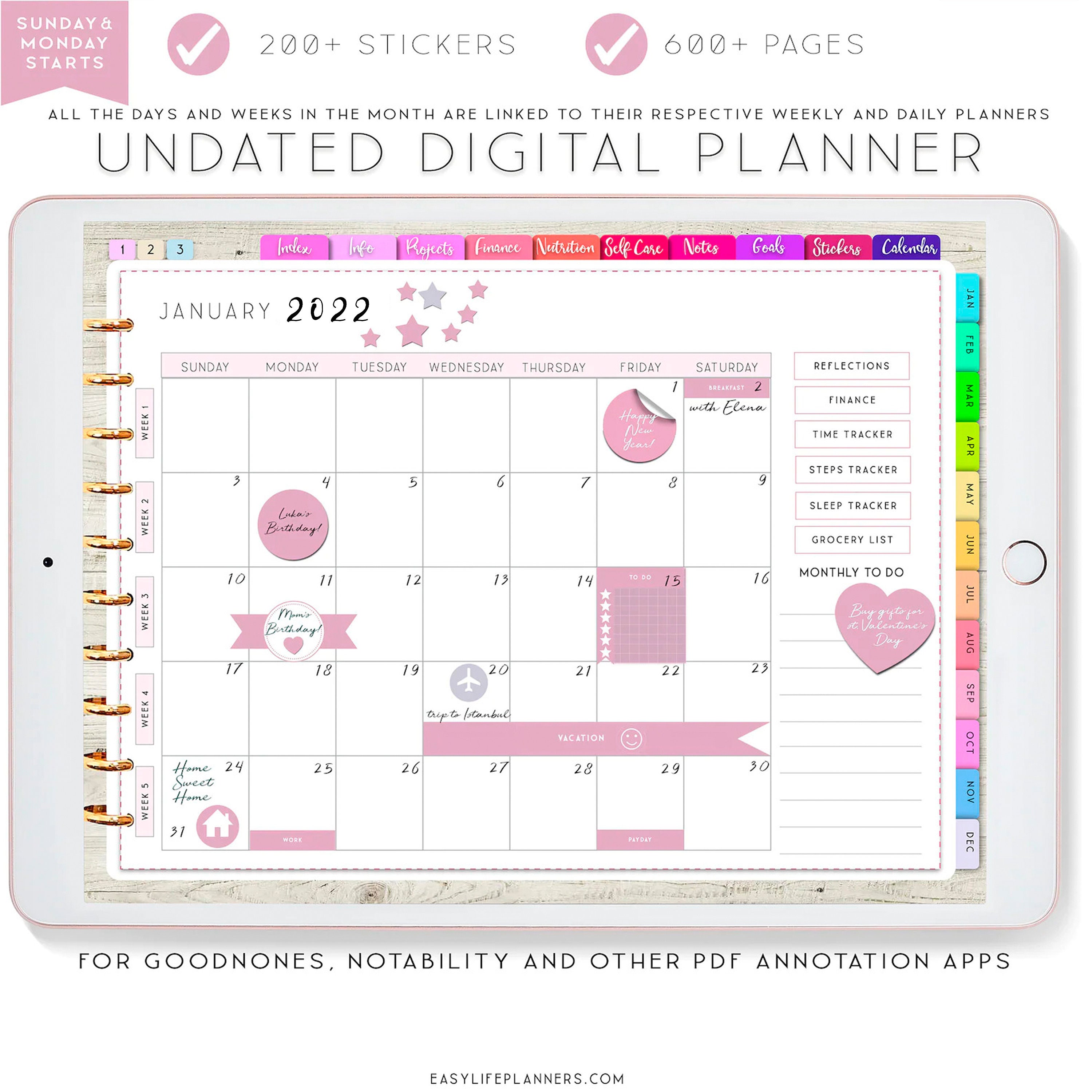 Undated Digital Planner for Ipad Goodnotes Planner Etsy Canada