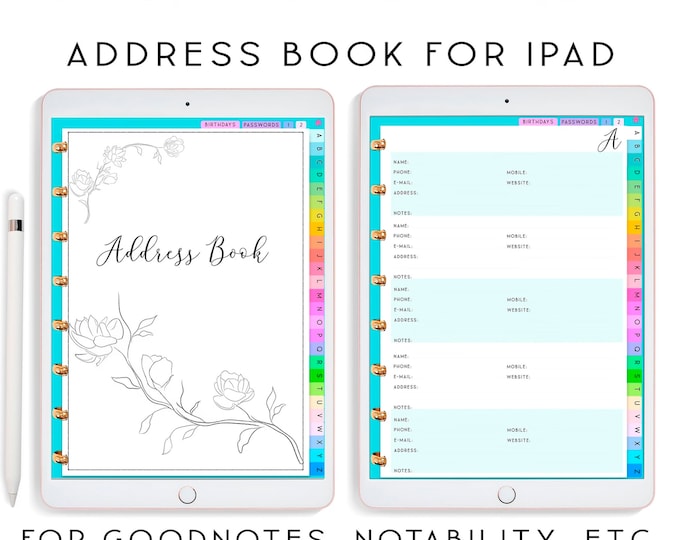 Address Book Digital Planner, iPad Planner, Goodnotes Planner, Notability Planner, Password Tracker