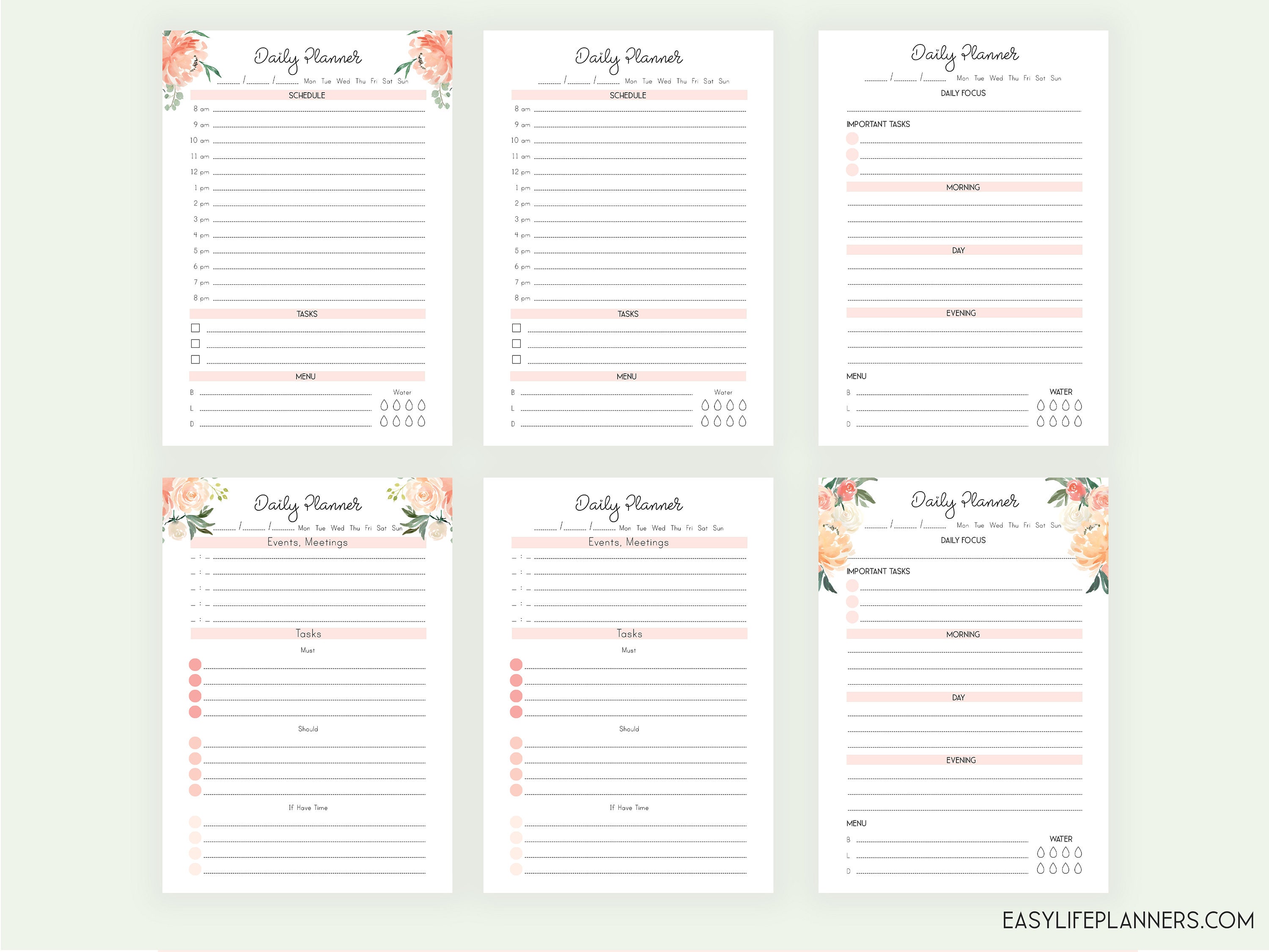 Life Planner Pages A5 Printable Planner Inserts, Made to fit Filofax A5 Refills, Daily Planner