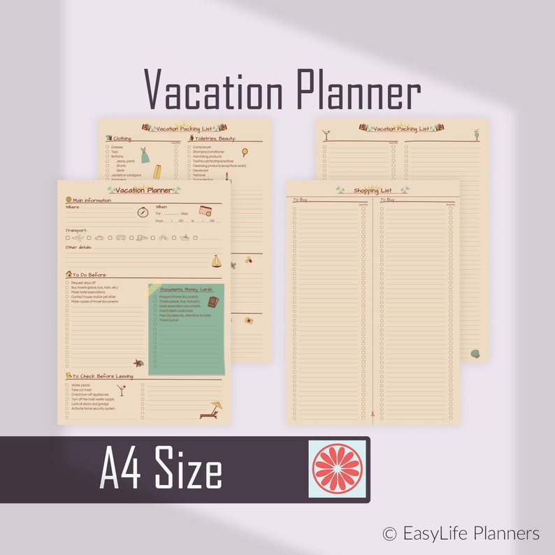 Vacation Planner, Trip planner, Packing list A4 Binder Inserts. Instant Download image 5