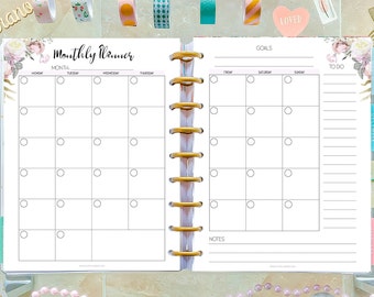 Monthly Planner Printable made to fit Happy Planner Insert and Erin Condren Inserts