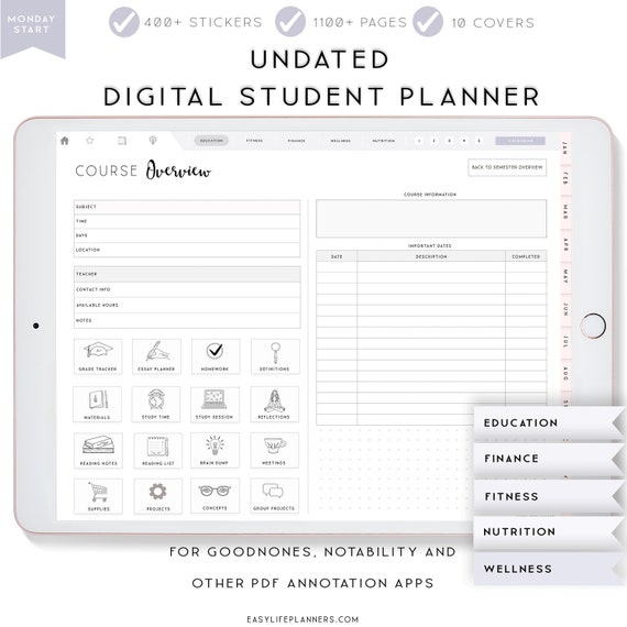 Digital Student Planner Digital Planner for Ipad Notability - Etsy