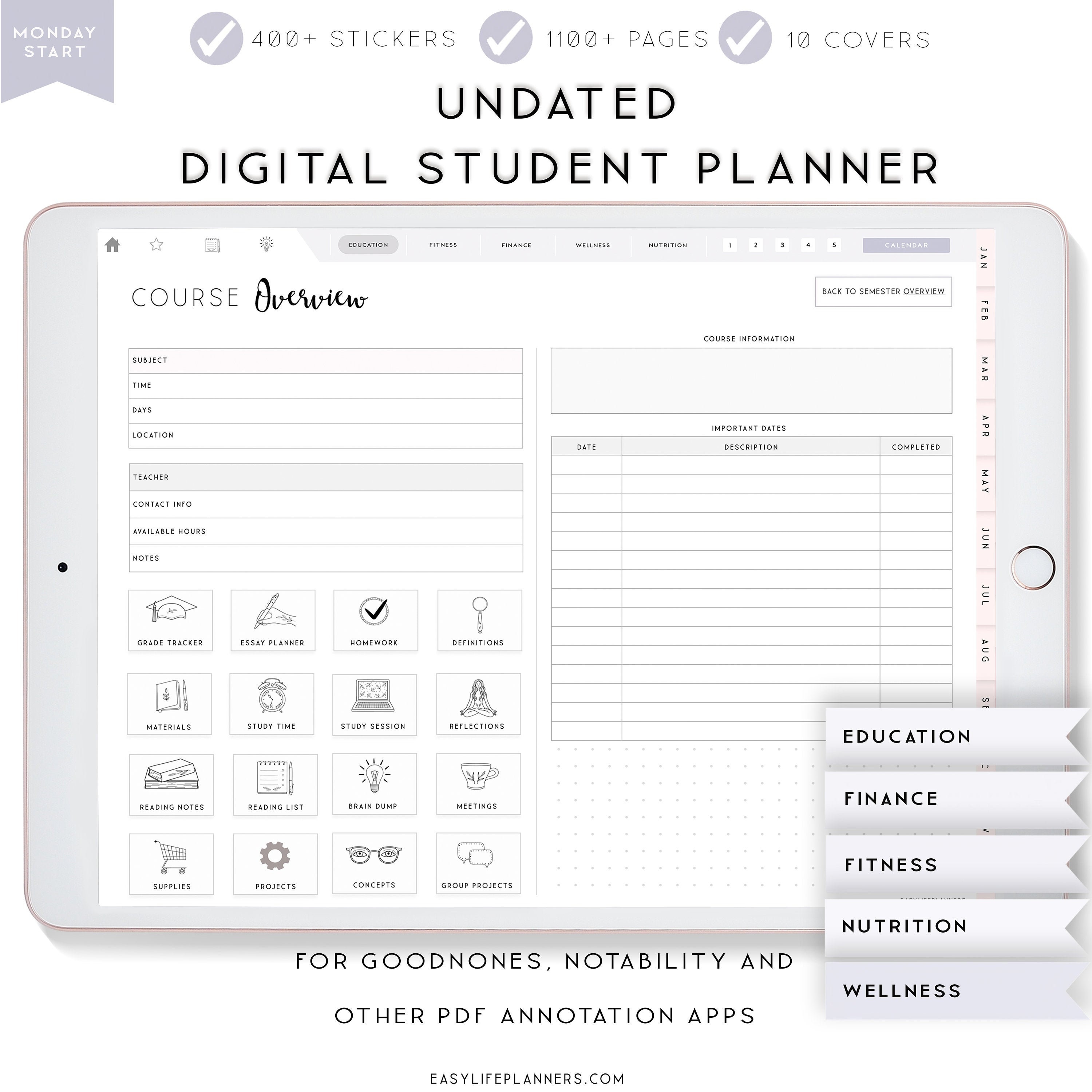 Student Digital Planner For Goodnotes Notability Onenote Xodo